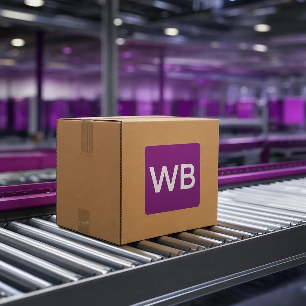 Коробка поставки с маркировкой WB на конвейере склада